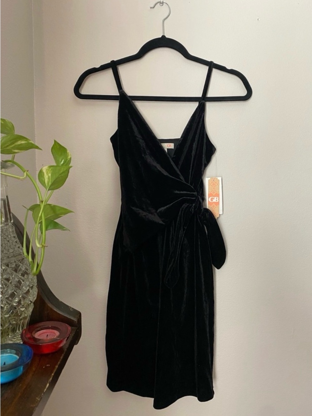 Gianni Bini Velvet Mini Wrap Dress - Black